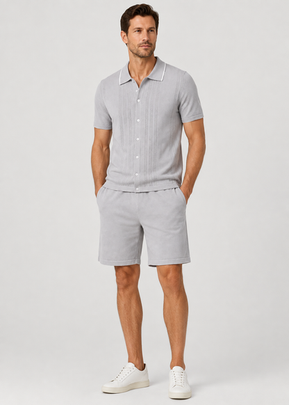 Men's Knit Two-Piece Set | Textured Knit Shirt & Trousers | Relaxed Fit | Steven & Levon