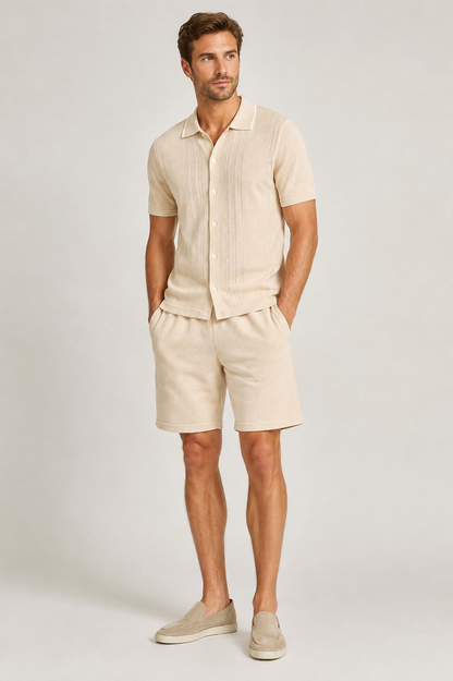 Men's Knit Two-Piece Set | Textured Knit Shirt & Trousers | Relaxed Fit | Steven & Levon