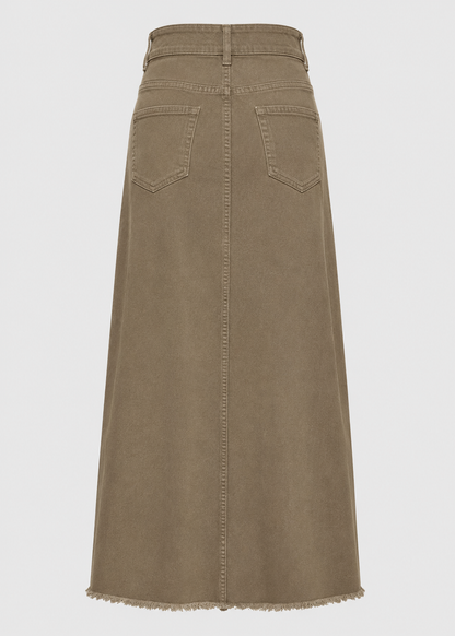 Women's High Waist Denim Maxi Skirt | Women | Straight Fit | Raw Hem | 4-Pocket Long Skirt | Steven & Levon