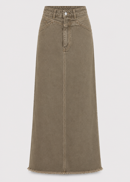 Women's High Waist Denim Maxi Skirt | Women | Straight Fit | Raw Hem | 4-Pocket Long Skirt | Steven & Levon