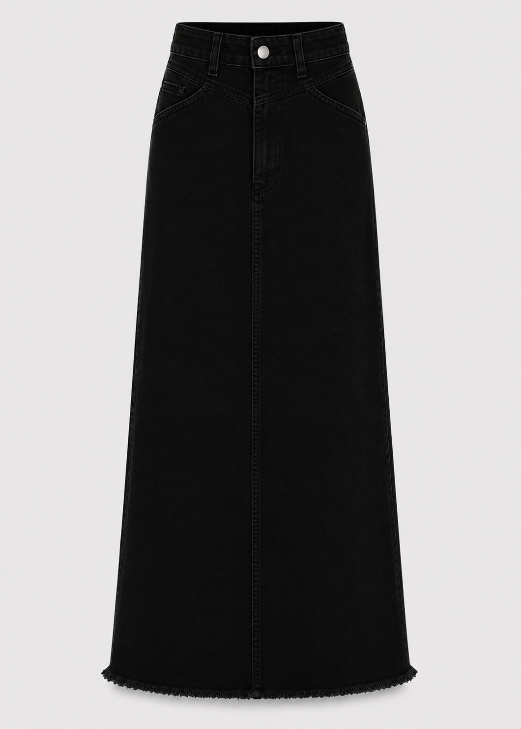 Women's High Waist Denim Maxi Skirt | Women | Straight Fit | Raw Hem | 4-Pocket Long Skirt | Steven & Levon