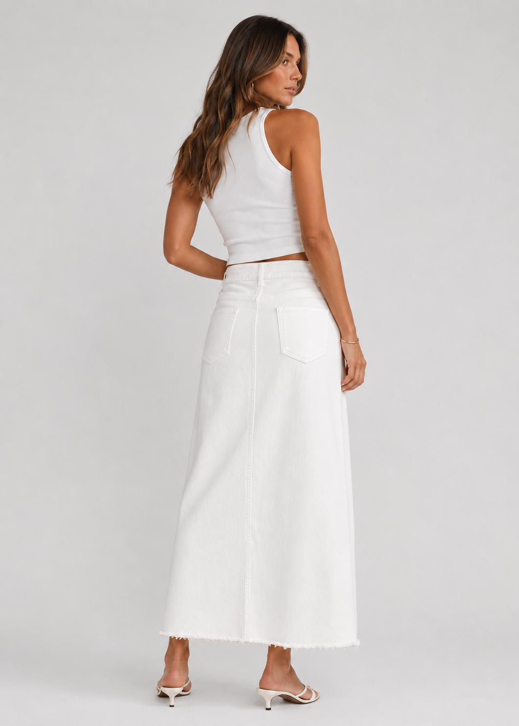 Women's High Waist Denim Maxi Skirt | Women | Straight Fit | Raw Hem | 4-Pocket Long Skirt | Steven & Levon