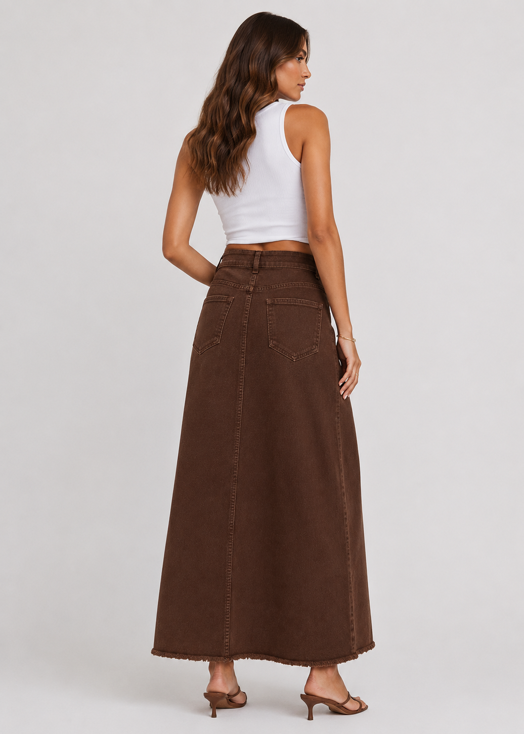 Women's High Waist Denim Maxi Skirt | Women | Straight Fit | Raw Hem | 4-Pocket Long Skirt | Steven & Levon