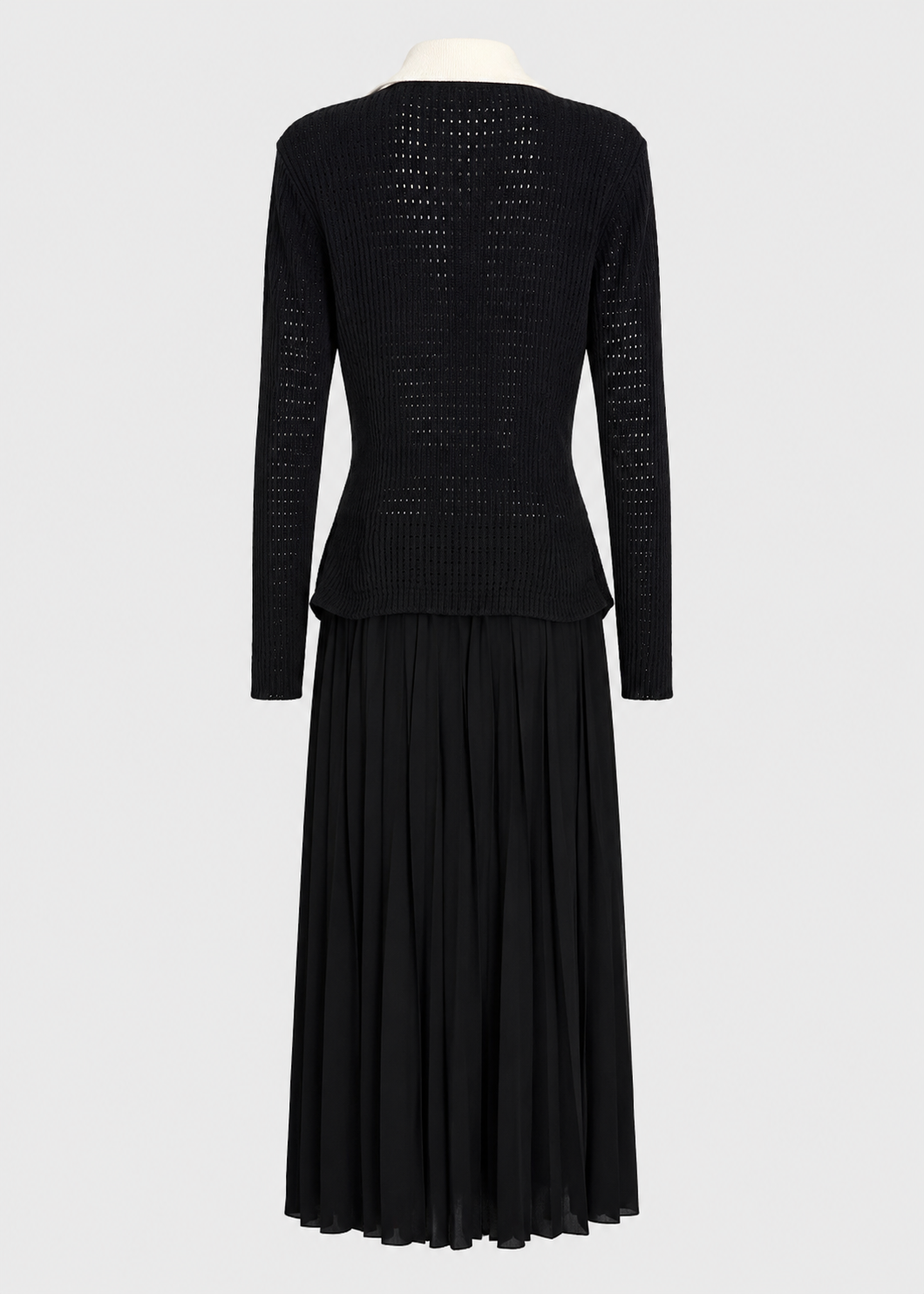 Open Knit Cardigan & Pleated Midi Skirt Co-Ord Set | Women | Black | Steven & Levon