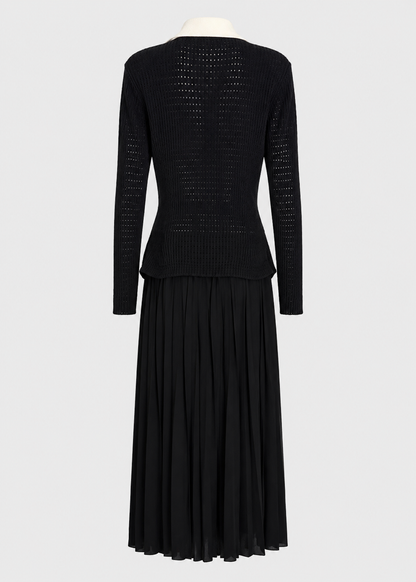 Open Knit Cardigan & Pleated Midi Skirt Co-Ord Set | Women | Black | Steven & Levon