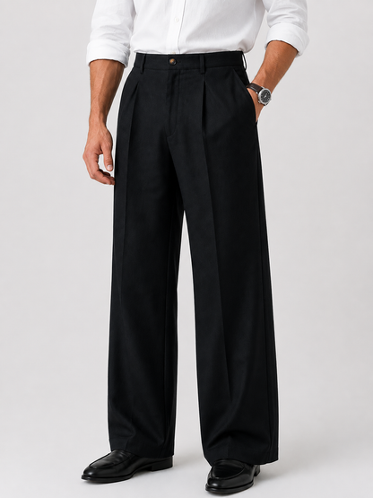 Men's Wide Leg Trousers |  Relaxed Fit Cotton Blend Pants | Smart Casual Streetwear | Steven & Levon