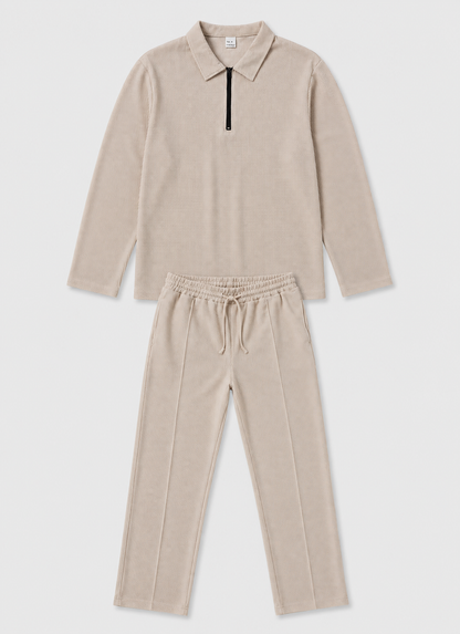 Men’s Zippered Lounge Set | Men | Waffle Fabric | Polyester | 2-Piece Casual Tracksuit | Steven & Levon