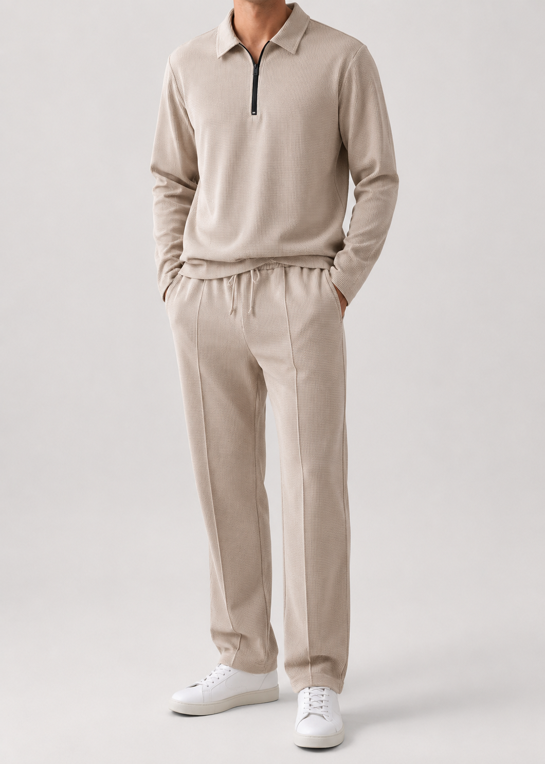 Men’s Zippered Lounge Set | Men | Waffle Fabric | Polyester | 2-Piece Casual Tracksuit | Steven & Levon