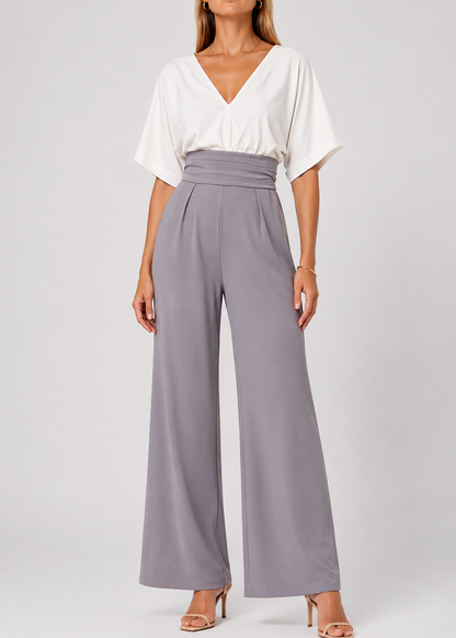 Women's Jumpsuit | Wide Leg V-Neck Jumpsuit | Lightweight Fit | Steven & Levon