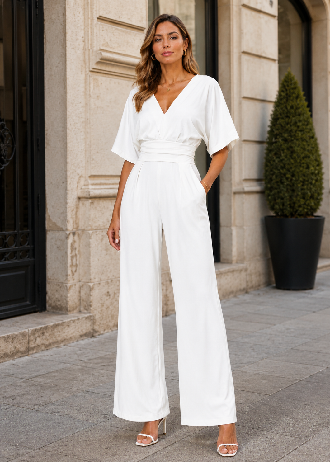 Women's Jumpsuit | Wide Leg V-Neck Jumpsuit | Lightweight Fit | Steven & Levon