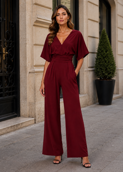 Women's Jumpsuit | Wide Leg V-Neck Jumpsuit | Lightweight Fit | Steven & Levon