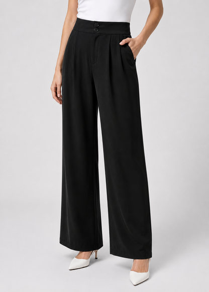 Wide Leg Trousers | Women | Polyester | High Waisted | Lightweight Breathable Pants | Steven & Levon