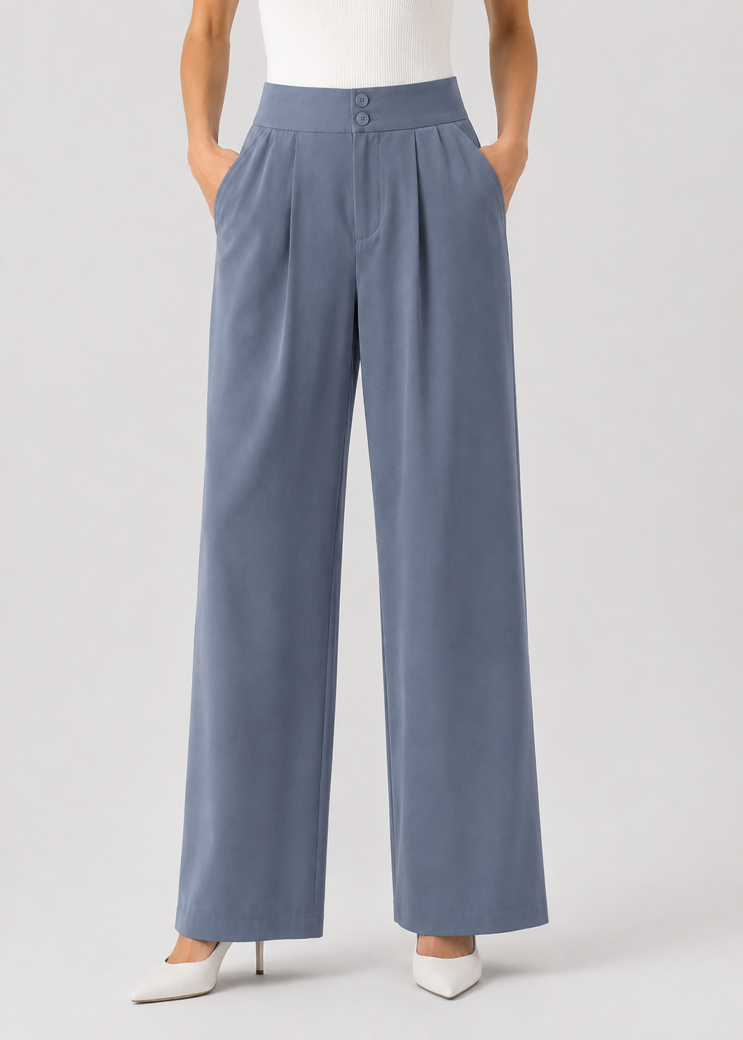 Wide Leg Trousers | Women | Polyester | High Waisted | Lightweight Breathable Pants | Steven & Levon