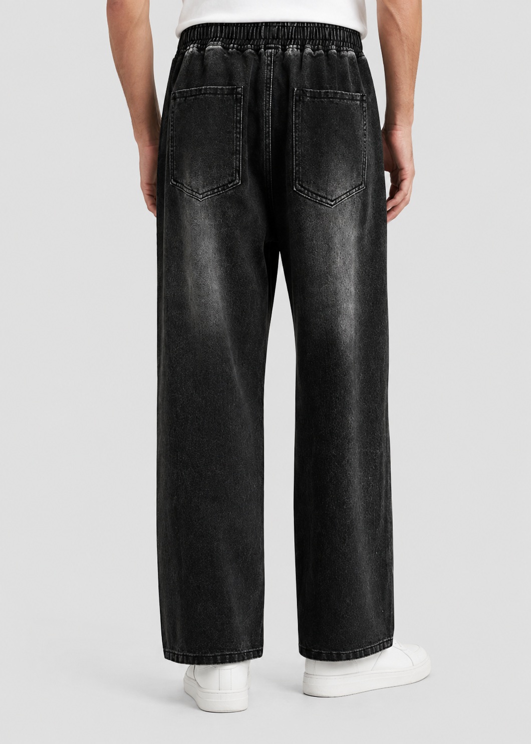 Driftway - Loose Straight Leg Drawstring Jeans  Everyday Casual Wear