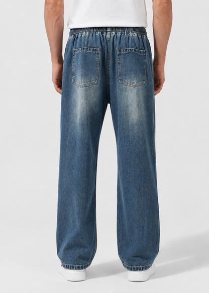 Driftway - Loose Straight Leg Drawstring Jeans  Everyday Casual Wear