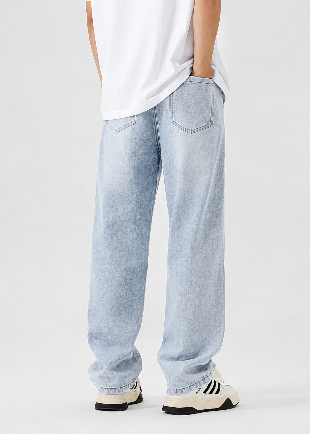 Driftway - Loose Straight Leg Drawstring Jeans  Everyday Casual Wear