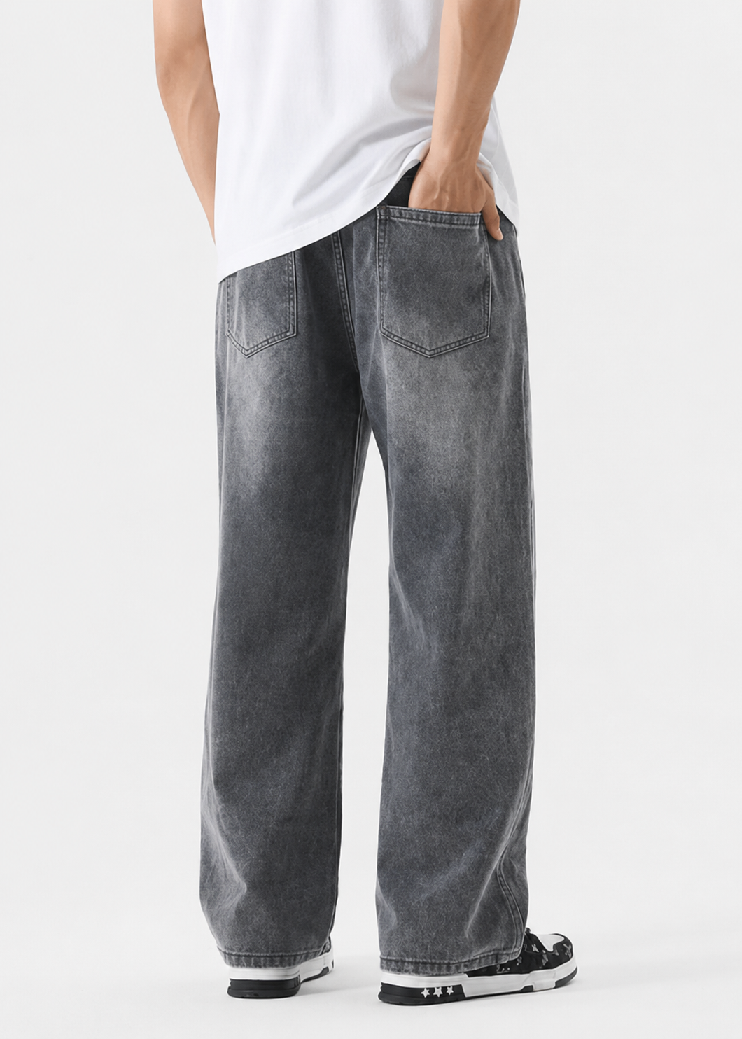 Driftway - Loose Straight Leg Drawstring Jeans  Everyday Casual Wear