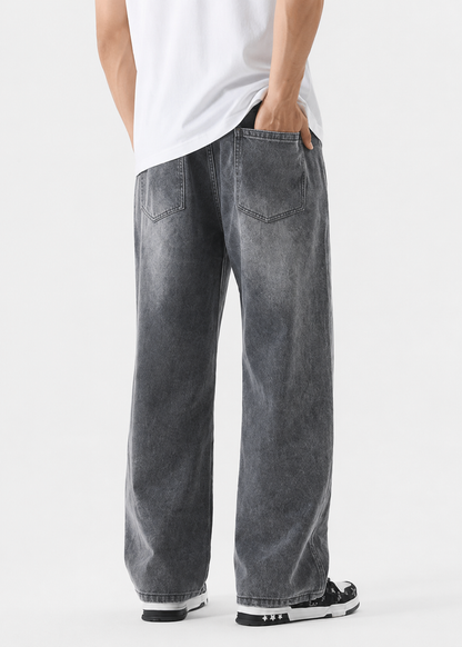 Driftway - Loose Straight Leg Drawstring Jeans  Everyday Casual Wear