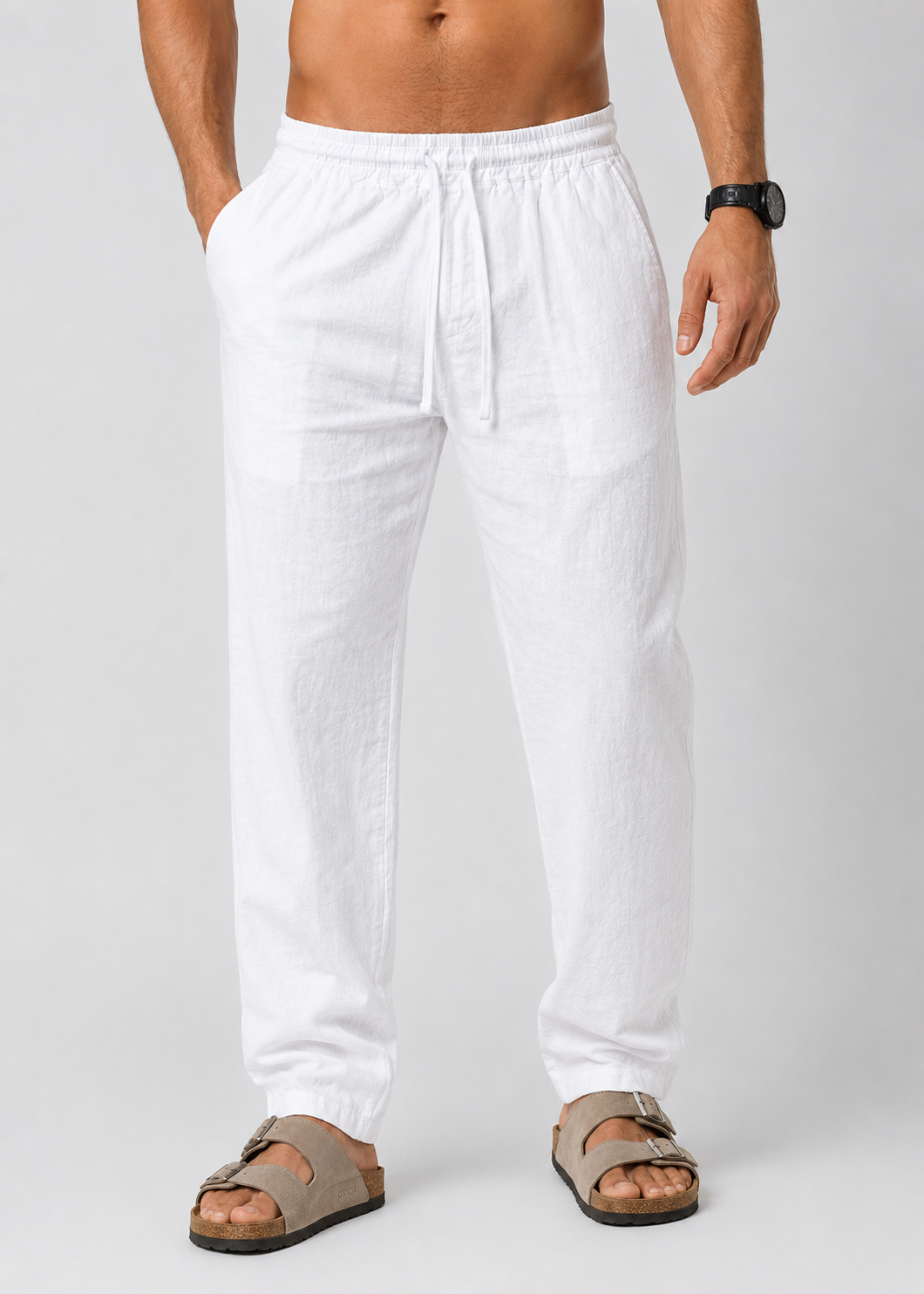 Men's Cotton-Polyester Blend Trousers | Elasticated Waist & Drawstring | Lightweight Casual Pants | Steven & Levon