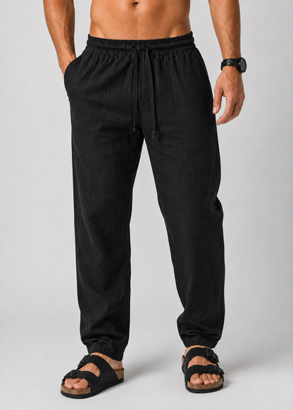 Men's Cotton-Polyester Blend Trousers | Elasticated Waist & Drawstring | Lightweight Casual Pants | Steven & Levon