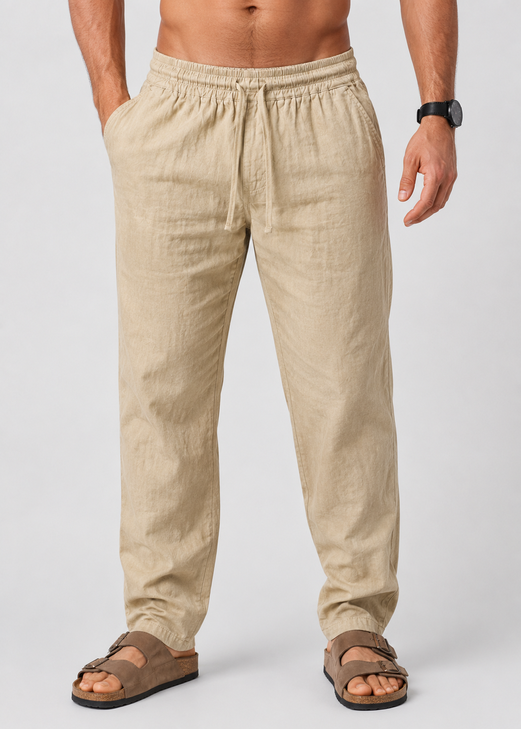 Men's Cotton-Polyester Blend Trousers | Elasticated Waist & Drawstring | Lightweight Casual Pants | Steven & Levon