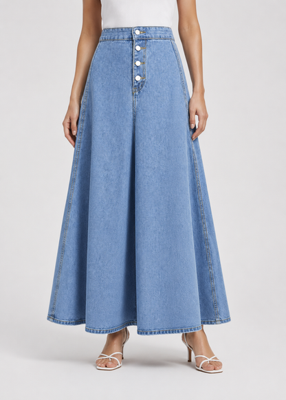 Women's Denim A-Line Skirt | Women | High Waist | Button Closure | Casual Everyday Midi Skirt | Steven & Levon