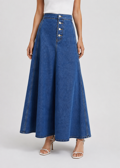 Women's Denim A-Line Skirt | Women | High Waist | Button Closure | Casual Everyday Midi Skirt | Steven & Levon