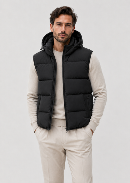 Men's Padded Hooded Bodywarmer | Quilted Gilet | Lightweight | Warm Insulated | Steven & Levon