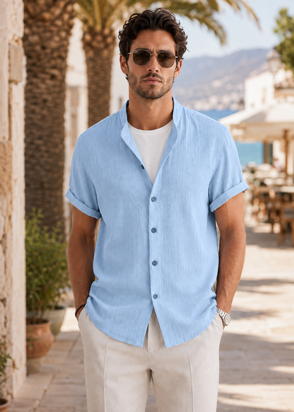 Men's Linen Short Sleeve V-Neck Shirt | Men | Breathable Lightweight | Casual Summer Beach Top | Steven & Levon