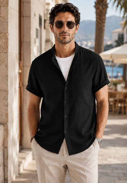 Men's Linen Short Sleeve V-Neck Shirt | Men | Breathable Lightweight | Casual Summer Beach Top | Steven & Levon