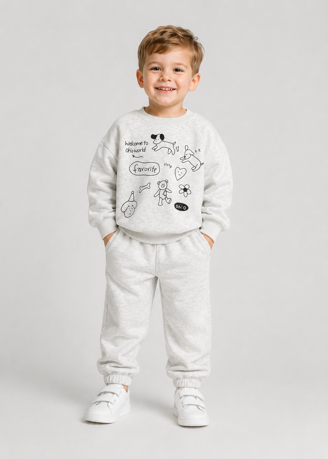 Caden | Kids Sports Suit | Unisex | Cartoon Sweatshirt & Pants | 2-Piece Tracksuit | Steven & Levon