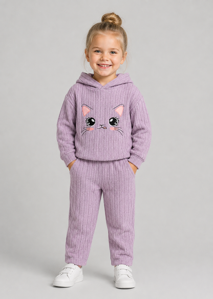 Gina | Girls Hoodie & Pants Set | Ribbed Knit | Embroidered 2-Piece Casual Outfit | Steven & Levon