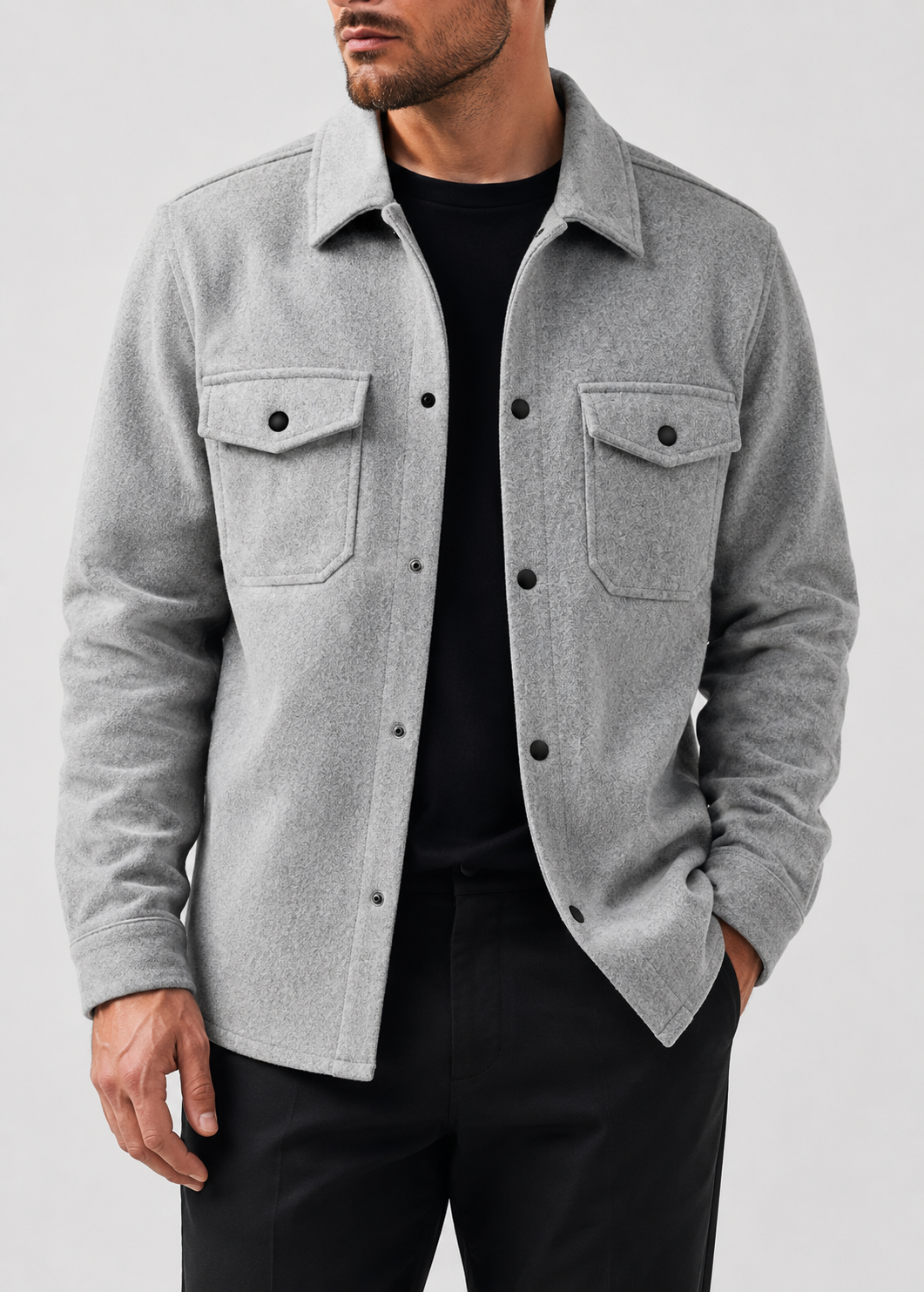 Men's Thickened Shirt Jacket | Polyester Overshirt | Chest Pockets | Casual Layering | Steven & Levon