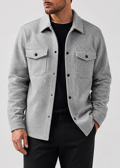 Men's Thickened Shirt Jacket | Polyester Overshirt | Chest Pockets | Casual Layering | Steven & Levon