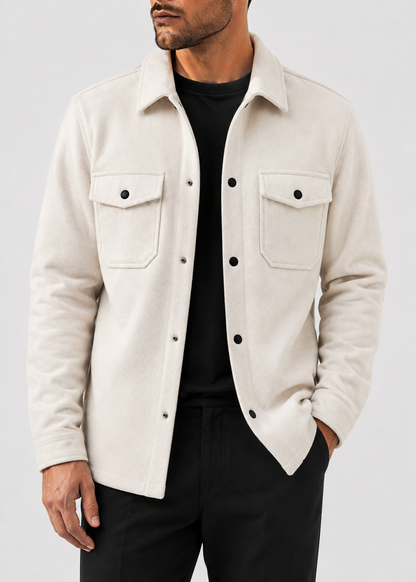 Men's Thickened Shirt Jacket | Polyester Overshirt | Chest Pockets | Casual Layering | Steven & Levon
