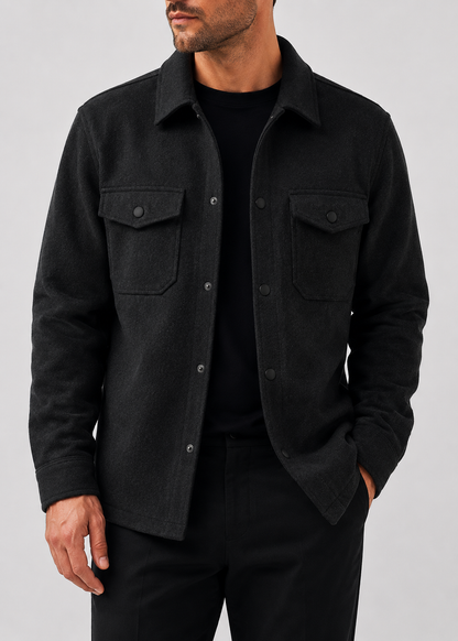 Men's Thickened Shirt Jacket | Polyester Overshirt | Chest Pockets | Casual Layering | Steven & Levon