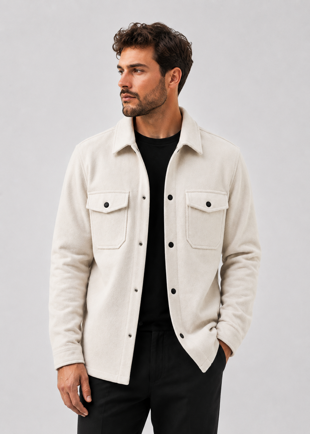 Men's Thickened Shirt Jacket | Polyester Overshirt | Chest Pockets | Casual Layering | Steven & Levon