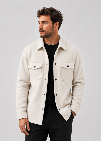 Men's Thickened Shirt Jacket | Polyester Overshirt | Chest Pockets | Casual Layering | Steven & Levon