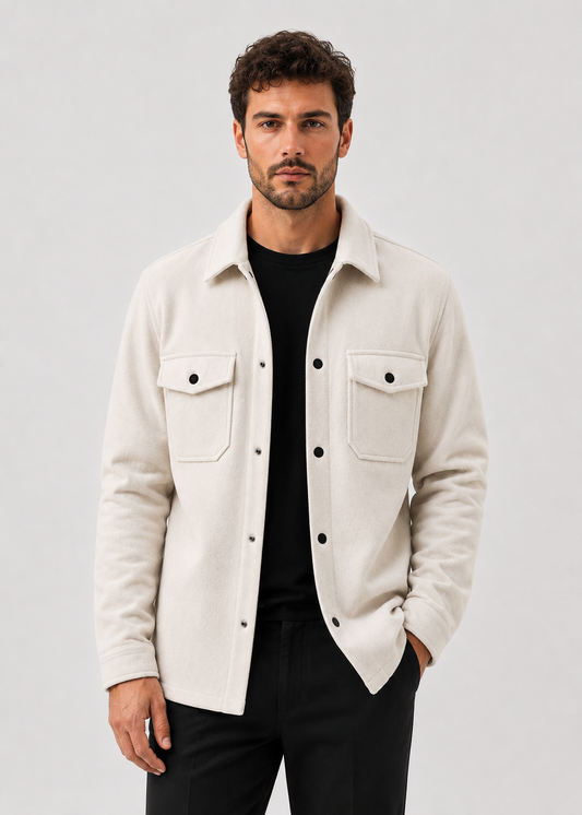 Men's Thickened Shirt Jacket | Polyester Overshirt | Chest Pockets | Casual Layering | Steven & Levon