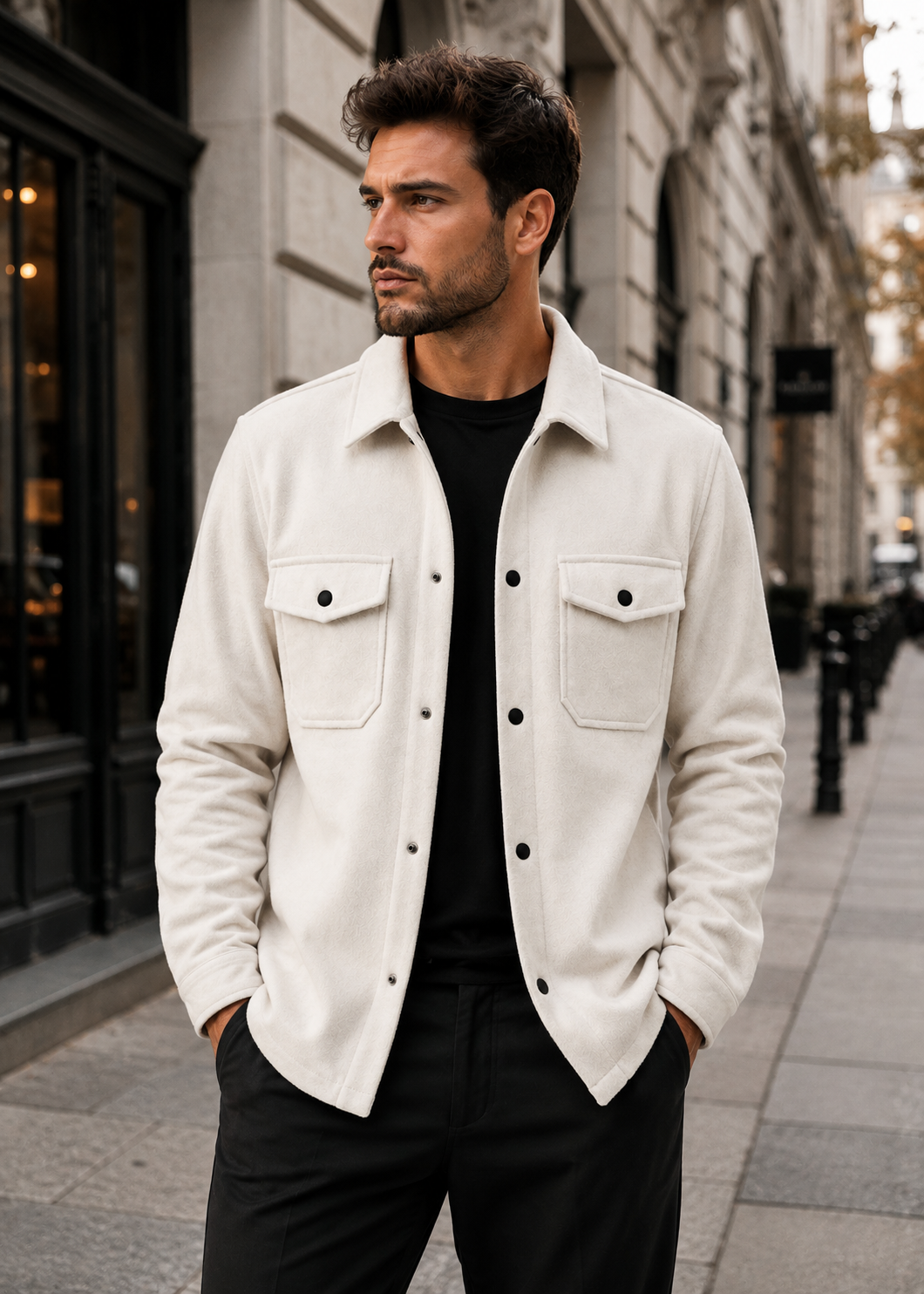 Men's Thickened Shirt Jacket | Polyester Overshirt | Chest Pockets | Casual Layering | Steven & Levon