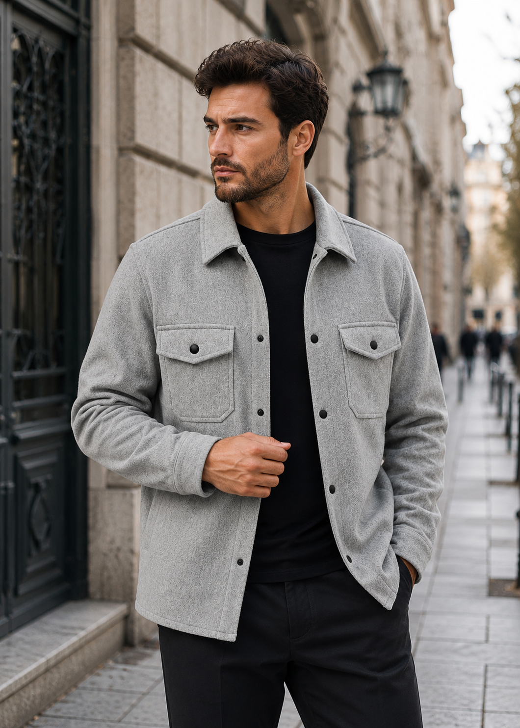 Men's Thickened Shirt Jacket | Polyester Overshirt | Chest Pockets | Casual Layering | Steven & Levon