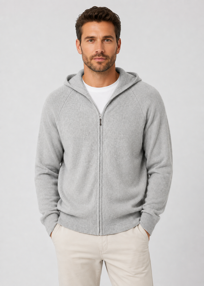 Men's Wool Zip Hoodie | Lightweight Knit Hooded Sweater | Soft Warm Layer | Steven & Levon