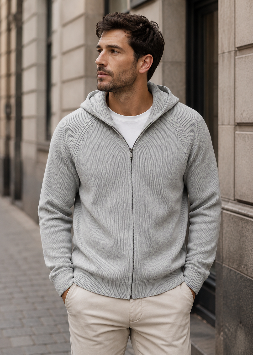 Men's Wool Zip Hoodie | Lightweight Knit Hooded Sweater | Soft Warm Layer | Steven & Levon