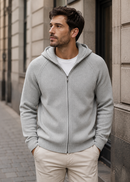 Men's Wool Zip Hoodie | Lightweight Knit Hooded Sweater | Soft Warm Layer | Steven & Levon