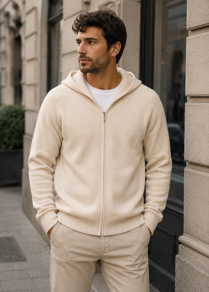 Men's Wool Zip Hoodie | Lightweight Knit Hooded Sweater | Soft Warm Layer | Steven & Levon