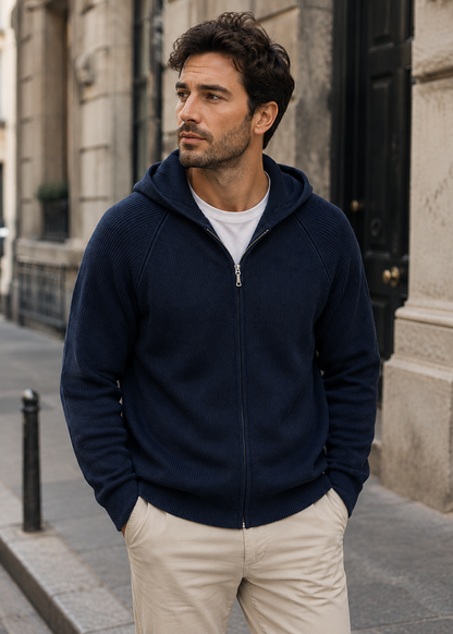 Men's Wool Zip Hoodie | Lightweight Knit Hooded Sweater | Soft Warm Layer | Steven & Levon
