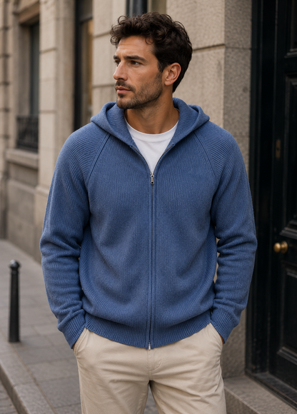 Men's Wool Zip Hoodie | Lightweight Knit Hooded Sweater | Soft Warm Layer | Steven & Levon
