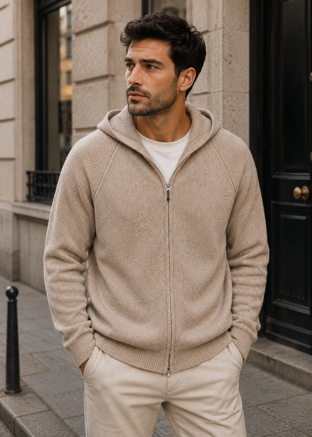 Men's Wool Zip Hoodie | Lightweight Knit Hooded Sweater | Soft Warm Layer | Steven & Levon