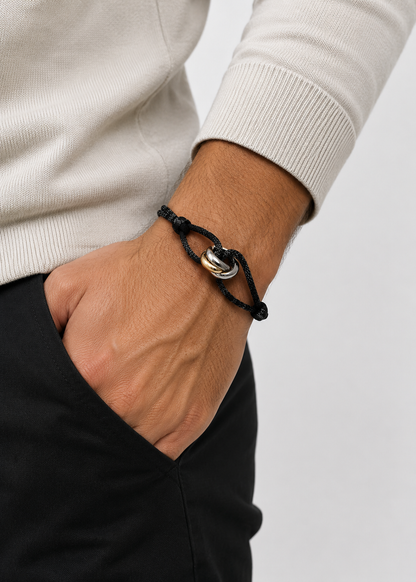 Black Cord Bracelet | Men | Gold & Silver | Adjustable Cord Bracelet | Steven & Levon