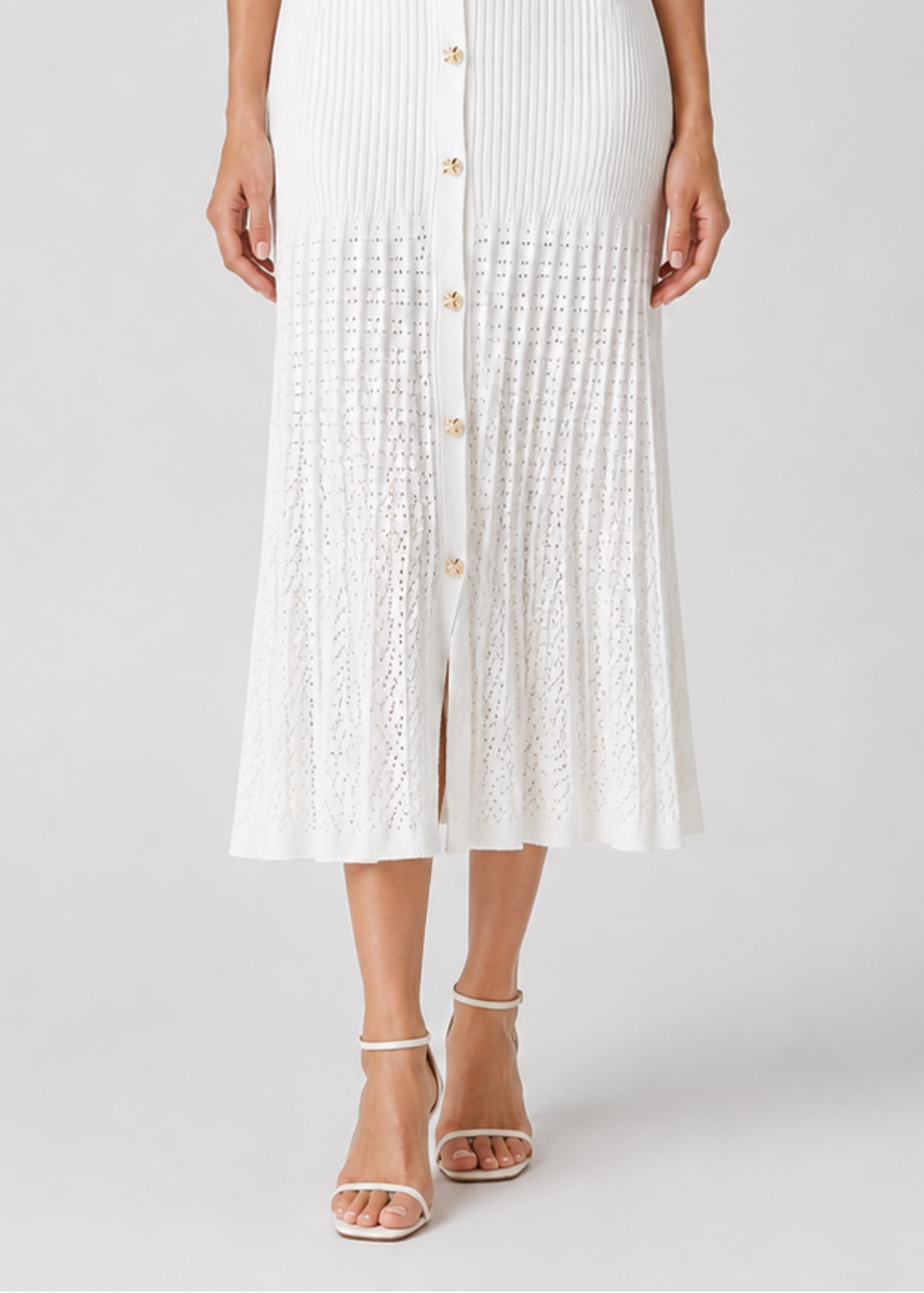 Women's Ribbed Knit Midi Dress | Peter Pan Collar | Elegant White Style | Steven & Levon